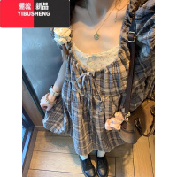 YIBUSHENG格纹连衣裙穿搭套装季法式泡泡袖宽松小个子短裙内搭碎花上衣女