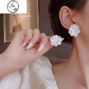 JiMi曼妙银洁~白色花朵耳环女春夏2023年新款潮小众耳钉复古法式耳饰 银针曼妙纯洁的花朵
