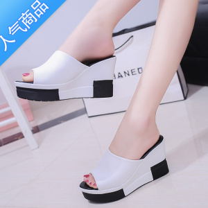 SUNTEK拖鞋女夏高跟外穿韩版坡跟凉拖松糕厚底防滑平底百搭休闲一字拖