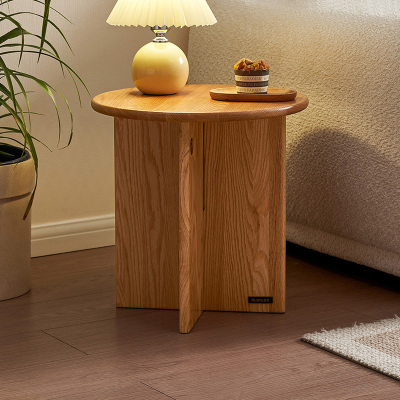 全友家居实木茶几原木风客厅阳台小圆桌沙发边几家用收纳桌