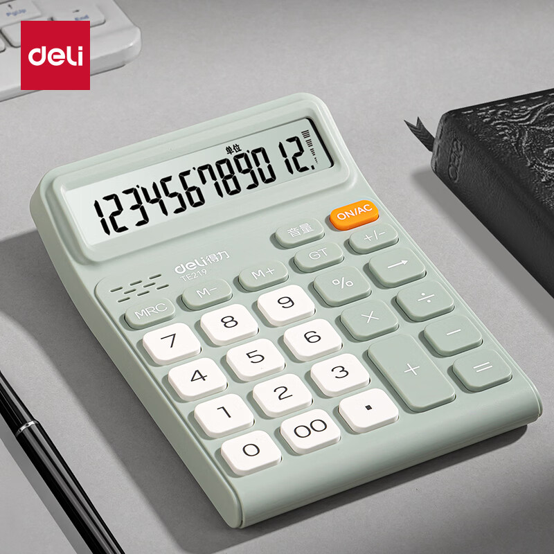 得力(deli)时尚办公系列 12位宽屏真人语音计算器水晶按键 [绿色]中号-超高性价比 TE219