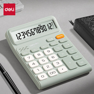 得力(deli)时尚办公系列 12位宽屏真人语音计算器水晶按键 [绿色]中号-超高性价比 TE219