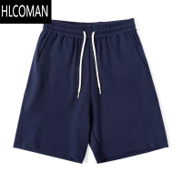 HLCOMAN显白不挑人!藏蓝色薄款斜纹拼接短裤男纯色美式经典款运动五分裤