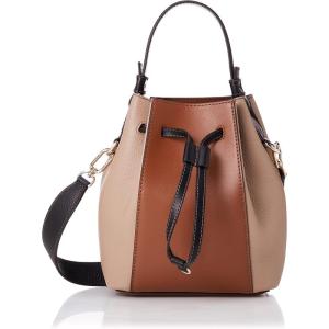 FURLA女士罗马软小牛皮迷你桶包手提斜挎两用百搭配色日常通勤单 Greige+cognac_H+nero_(1007-148