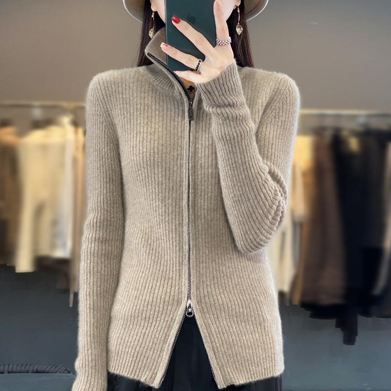 秋冬毛衣外套女韩版时尚加厚宽松外搭洋气拉链针织开衫上衣