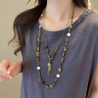 波西米亚复古钱币流苏串珠项链女新中式民族风做旧叠戴长款毛衣链送女朋友老婆情人节七夕生日礼物