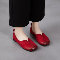 软底软面真皮红色懒人鞋女2026春新款圆头平底孕妇一脚蹬浅口单鞋