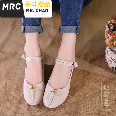 新款原创淡雅绣花鞋女古风鞋子高跟布鞋增高汉服鞋子茶艺鞋墨斗潮品休闲鞋