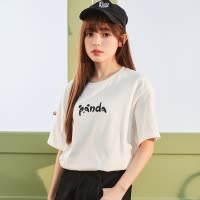 [2.5折价59元]唐狮夏季新款熊猫上衣男情侣短袖t恤女白色打底纯棉宽松内搭