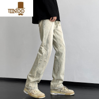 YANXU水洗直筒牛仔裤男痞帅日系复古做旧高街国潮怀旧美式宽松裤子