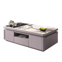 锦北 岩板茶几客厅茶台烧水壶一体桌家用泡茶台办公室茶桌 1.4米浅灰(潘多拉岩板)