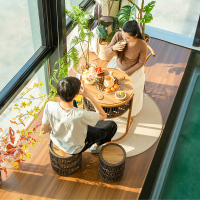 紫叶山月茶桌阳台烧烤小茶桌电陶炉圆形茶几小型围炉煮茶桌椅组合