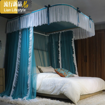 蚊帐家用1.8m/1.5米床加密加厚u型轨道导轨u形支架落地宫廷公主风 三维工匠