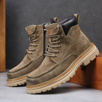 冬季户外机车马丁靴子男真皮厚底加绒保暖工装靴男士拉链经典短靴_92