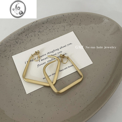 JiMiGMI金色大方形金属无耳洞耳夹女新款耳钉夸张小众高级感耳环耳饰