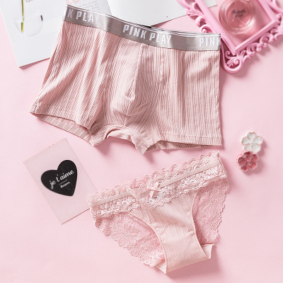 YUNWUXIN情侣内裤棉性感内衣双人诱惑蕾丝可爱男女士情侣款短裤套装文胸套装
