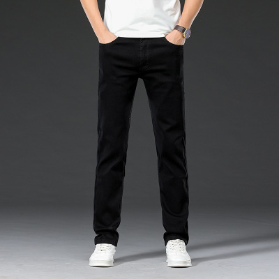 四季主推男式弹力纯黑色牛仔裤男青年韩版修身小直筒休闲运动长裤