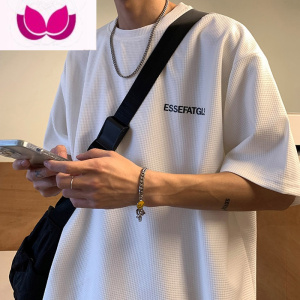 七斓华夫格情侣短袖T恤男夏季港风宽松大码五分袖ins韩版潮牌百搭体恤