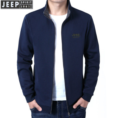 JEEP SPIRIT秋冬季开衫卫衣男士大码加绒外套立领休闲夹克衫