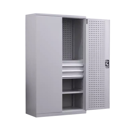 湘渭重型工具柜加厚物件工具储物柜工厂铁皮柜汽修厂零件收纳柜白色三层三抽带挂板