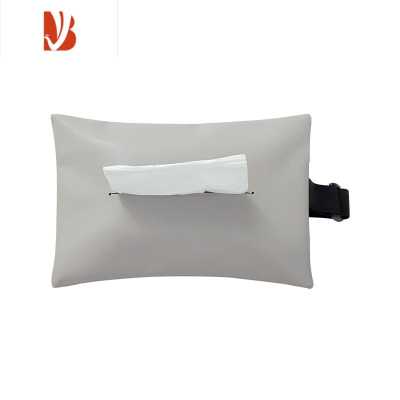 三维工匠MOM皮革纸巾套纯色家用车载pu抽纸盒防水简约北欧ins悬挂抽纸袋 松紧带款—薄墨