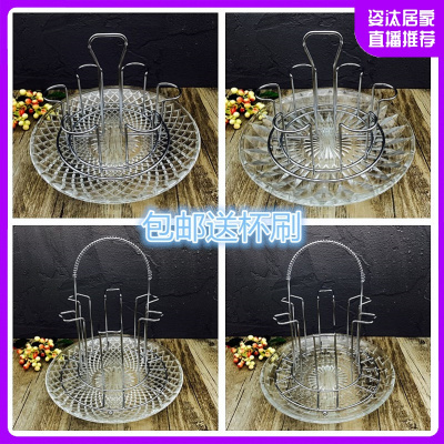 HOTBEE杯架不锈钢水杯挂架玻璃杯奶瓶沥水倒挂置物架茶杯架套装带沥水盘