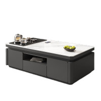 晋舰 岩板茶几客厅茶台烧水壶一体桌家用泡茶台办公室茶桌 1.2米深灰(雪山白岩板)