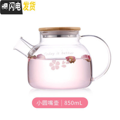 三维工匠茶壶耐热玻璃茶具可高温泡茶壶花茶壶过滤家用烧水壶套装 小圆嘴壶-单壶