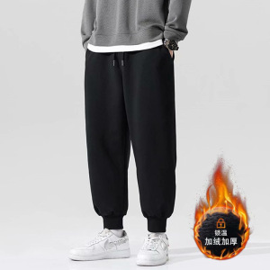 休闲卫裤男秋冬季新款韩版大码束脚加厚潮流印花加绒裤子