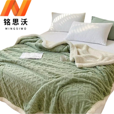 铭思沃毛毯100*150cm条 茶绿色