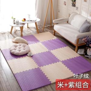 泡沫地垫家用隔音海绵铺地板垫子拼接爬爬卧室儿童爬行垫拼图防摔 米+紫 60*60*1.0cm十字纹[10片]送边条
