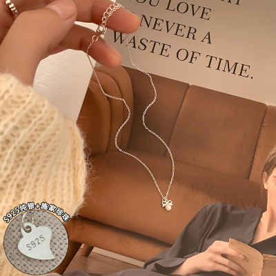 s925纯银珍珠蝴蝶结项链女小众设计韩系百搭毛衣链女气质时尚送女朋友老婆情人节七夕生日礼物