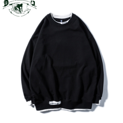 HLCOMAN春季嘻哈大码男装情侣春款圆领国潮卫衣男潮ins薄款潮牌宽松无帽卫衣