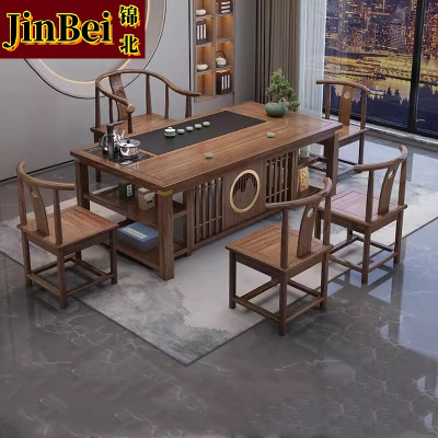 锦北 茶台茶具套装一体禅意茶几茶桌椅组合套装泡茶台2.0祥和桌+围椅+4月牙