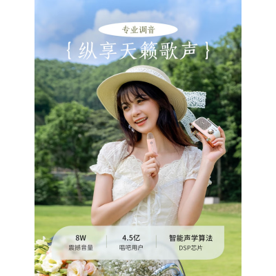 唱吧叮叮巴士迷你K歌音箱L2蓝牙无线麦克风音响一体机-单麦