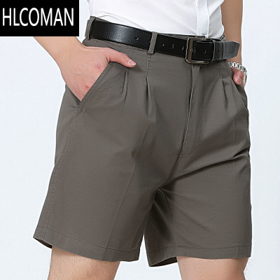 HLCOMAN夏季薄款男士休闲西装短裤爸爸宽松五分裤中老年高腰双褶中裤