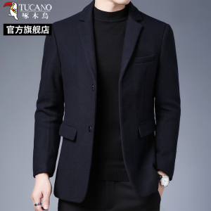 啄木鸟2025秋冬季小西装外套爸爸羊毛呢子加厚中年男士西服加厚C