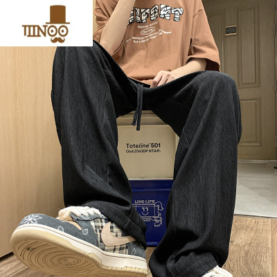 YANXU秋季裤子男抽绳薄款休闲裤韩版潮流感坠感宽松阔腿直筒长裤