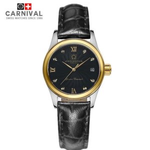 瑞士嘉年华CARNIVAL手表 时尚镶水钻女士石英表 日历防水 皮表带款时尚女表 腕表 全国联保8830L真皮表带