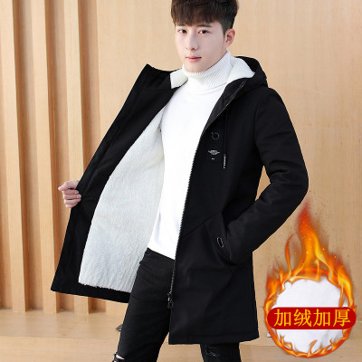 HLCOMAN2019新款外套男韩版加绒加厚夹克男士风衣中长款帅气秋冬季衣服潮风衣
