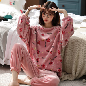 啄木鸟睡衣女2025年新款冬季珊瑚绒加厚加绒法兰绒家居服套装
