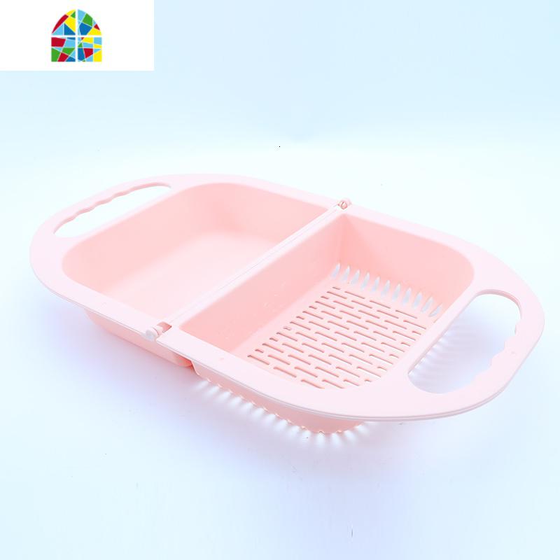 厨房双格可折叠家用水果篮创意塑料洗菜盆水收纳沥水盆 FENGHOU 小号北欧粉(单个装)升级蓝色卡扣洗菜篮洗菜篮