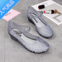 SUNTEK水晶凉鞋亲子新款百搭防滑耐磨果冻中空包头透明粗坡跟女鞋子2020