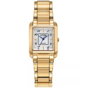 西铁城(CITIZEN)光动能女士矩形金 tones不锈钢表带石英腕表28mm白盘防水