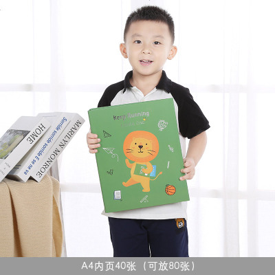 A4儿童奖状收纳A3画画作品A5文件8K收藏画相册证书夹成长收集本册A4好学小狮子（A4内页40张）