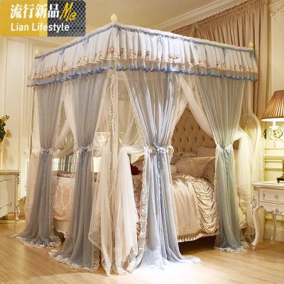 新款双层网纱宫廷蚊帐落地家用公主风ins纹账1.5m1.8米床加密加厚 三维工匠