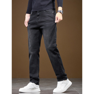 秋冬新款直筒牛仔裤男常规弹力百搭轻奢商务休闲简约黑色男士长裤