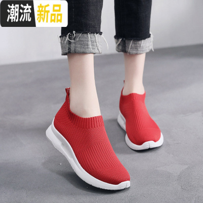 2020春季新款小白鞋女网布一脚蹬懒人鞋弹力袜子鞋女鞋学生网鞋女广赫休闲鞋