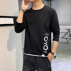 男士长袖T恤秋季新款日系潮牌修身纯棉打底衫青少年衣服