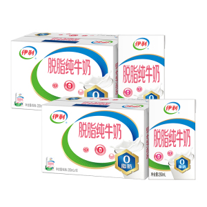 [9月生产]伊利脱脂牛奶250ml*16盒*2箱 零脂肪 好营养 整箱家庭装 礼盒装